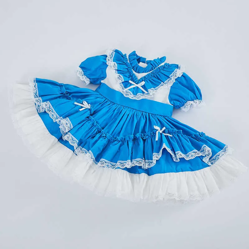 2 pezzi Baby Girl Summer Lolita Princess Ball Gown Dress la festa di compleanno es Bambini Blue Vintage spagnolo 210615