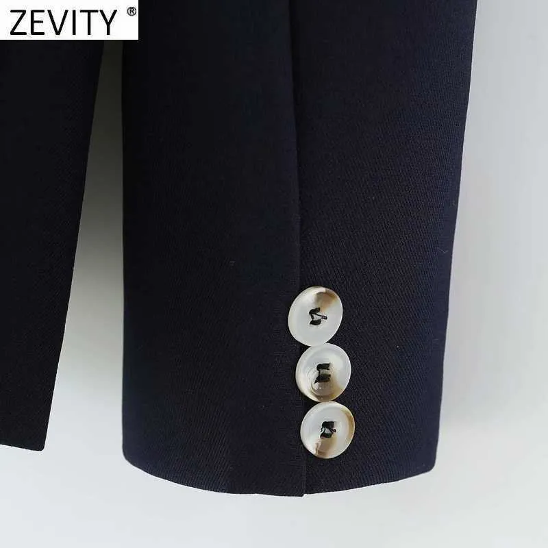 Zevity Women Fashion Single Button Blue Bluitting Blazer Coat Office Business Femme Femme Chic Tops CT687 210603