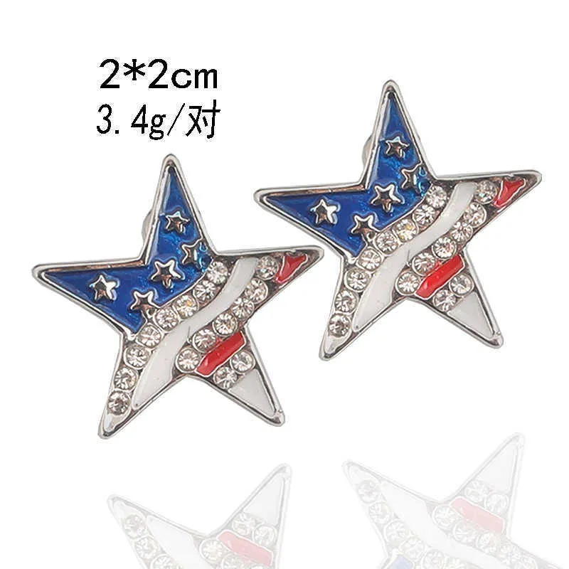 New Fashion Bandiera americana Stella Cuore Orecchini a forma di cristallo Pentacolo Ragazza Patriot Ear Studs Brincos Bijoux Regalo Q0709