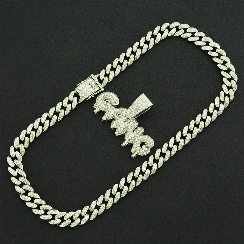 Colliers pendants bijoux hip hop pour hommes gang de lettres de zircon avec glace miami cubain lien chaîne collier fête des cadeaux 228x