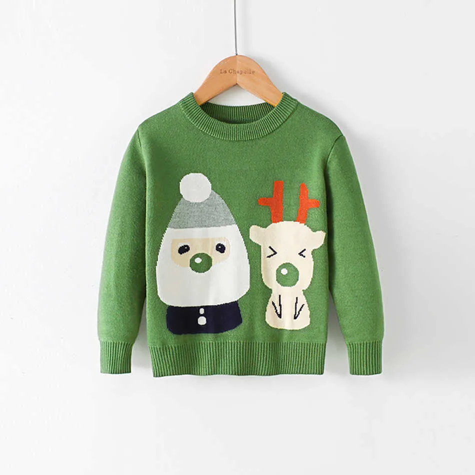 2-7 Years Old Christmas Clothes Cartoon Santa Claus Christmas Deer Knitted Sweater Baby Boy Girl Costume Sports Pullover Y1024