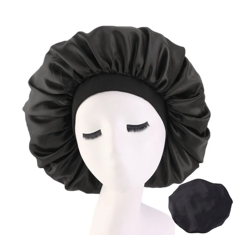 / dames femmes satin soie solide bonnet bonnets sommeil nuit casquette couvre-chef chapeau élastique extensible perm cheveux surdimensionné taille 345l