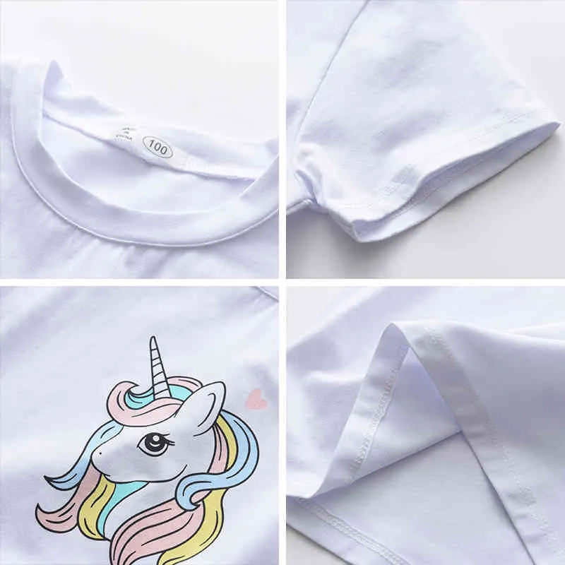 Melario Unisex Einhorn T-shirt Sommer Mode Kinder Kurze Ärmel Weiße T-shirts Baumwolle Baby Kinder Jungen Tops für Mädchen Kleidung 210412