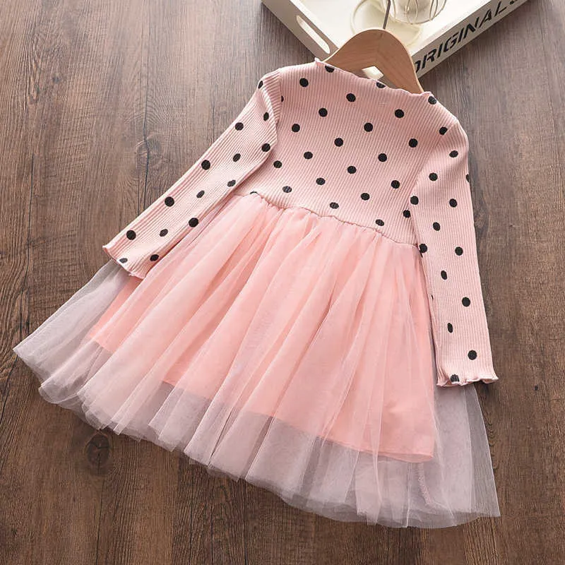 Frühling und Herbst Mädchen Kleid Baby Langarm Dot Splicing Mesh Rock Koreanische Prinzessin Kleid Mädchen Tutu Kleid Q0716