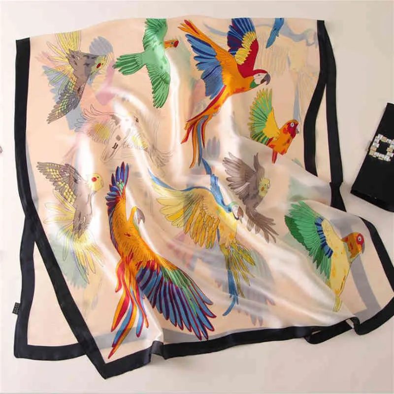 Pássaro seda lenço pashmina mulheres luxo marca papagaios impresso xaile envolve soft foulard scarves scarves turco sarja natural