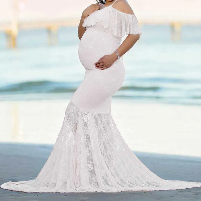 写真撮影ローブ2021セクシーなロングドレスのためのレースの夏のマタニティドレス妊娠中の女性服の妊娠ドレスPhotoshoot x0902