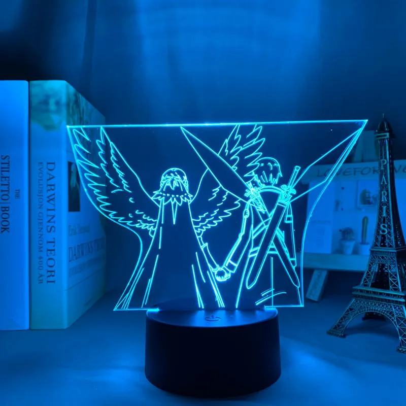 Ночные огни акриловый 3D светодиодный светодиодный склад аниме -меч онлайн фигура для спальни декор ночной свет день рождения подарочный столик лампа Manga S265A