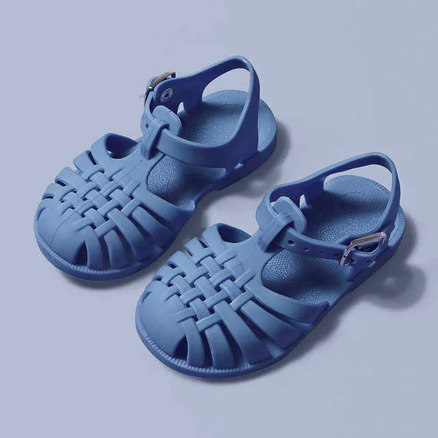 Ankomster sommar barn flickor romerska sandaler geléer plast solid utomhus barn baby sandaler skor mjuk enda antiskid 210713