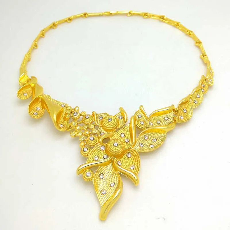 2021 Ny lyx dubai guld färgglada smycken sätter nigerianska bröllop halsband ring för kvinnor afrikanska pärlor kostym smycken set h1022