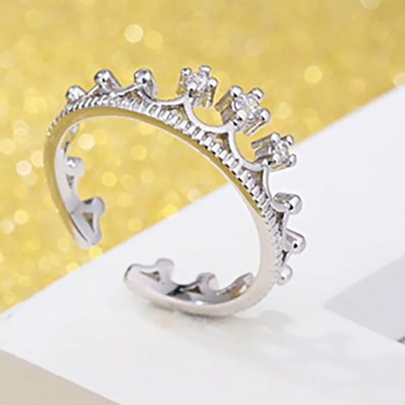 Couronne cristal anneaux diamant ouvert réglable fiançailles bandes de mariage anneaux pour femmes bijoux de mode volonté et sable