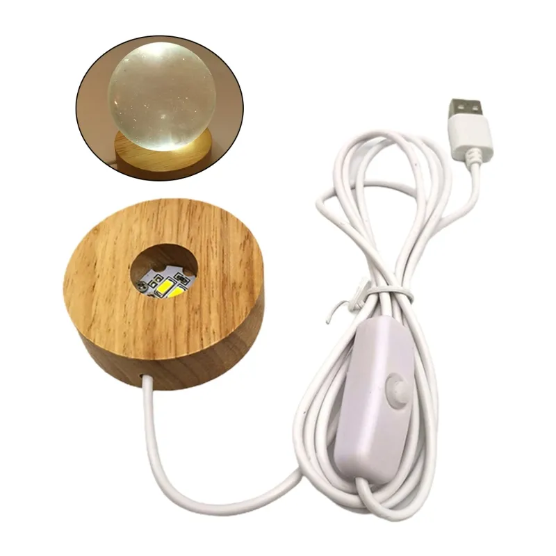 Round Wooden 3D Night Light Base Holder LED Display Stand for Crystals Glass Ball Illumination Lighting Accessories223H
