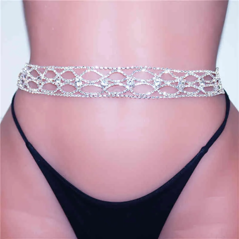 Glänsande rhinestone bälte kvinnors sexiga navel midja kedja kropp smycken för bikini sommar strand tillbehör