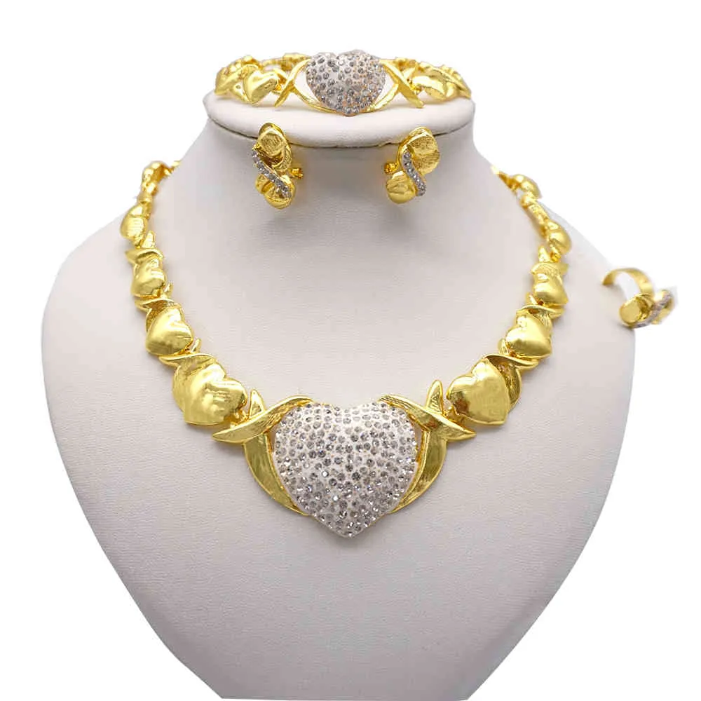 Collana S donne Dubai Africano Gold Gioielli Orecchini Bride Anelli Set di gioielli da sposa nigeriano indiano Gift4107391