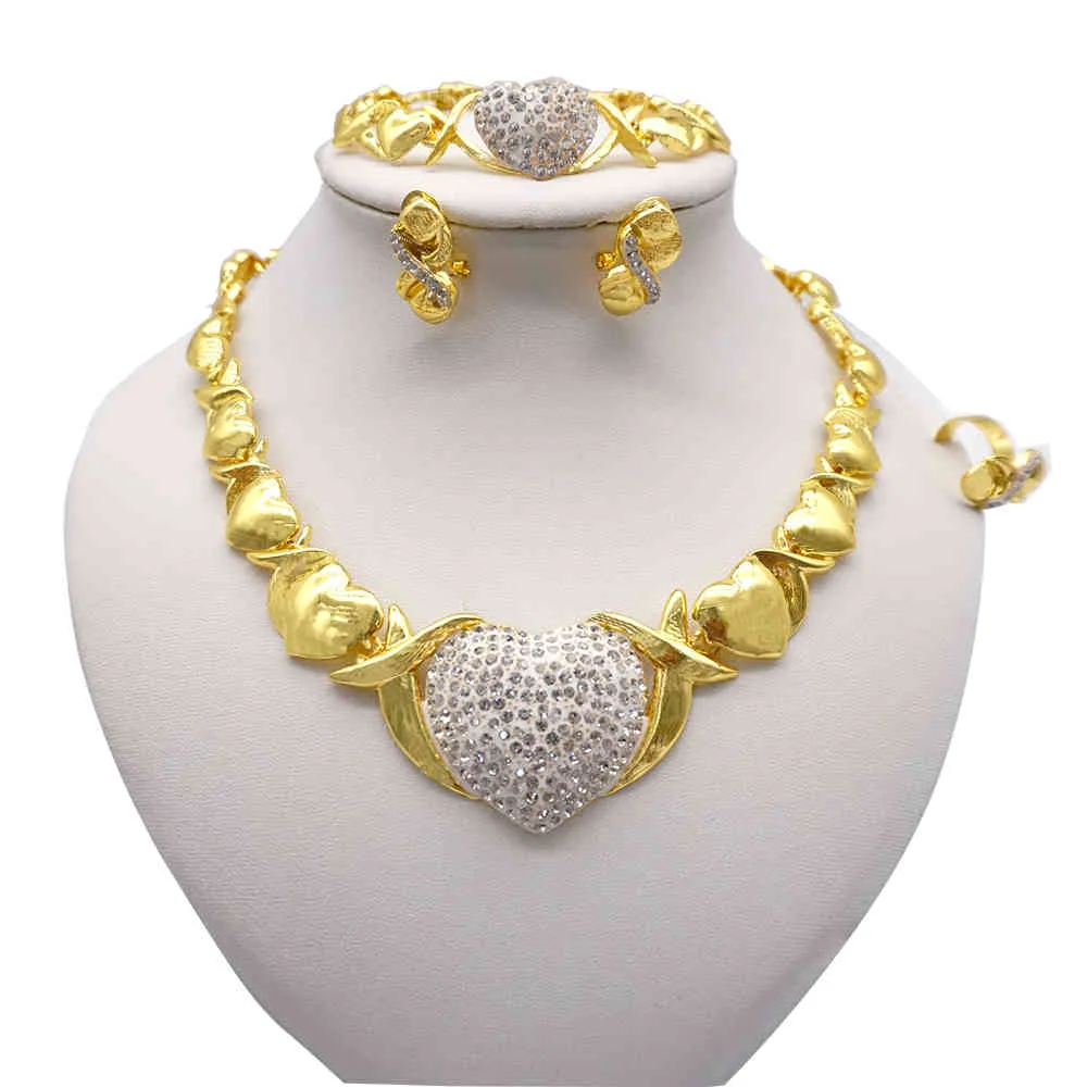 Halsketten für Frauen, Dubai, afrikanischer Goldschmuck, Braut, Ohrringe, Ringe, indischer nigerianischer Hochzeitsschmuck-Set, Geschenk 3493