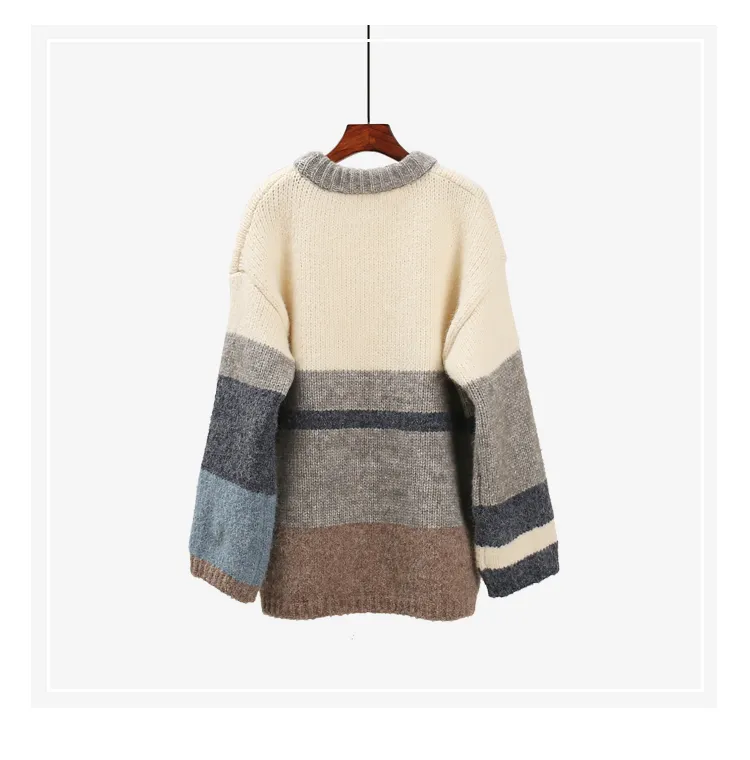 H.SA Womens Pullover en Sweaters Onek Patchwork Koreaanse Mode Tops Meisje Losse Sweater Outfits Knit Jumpers 210417