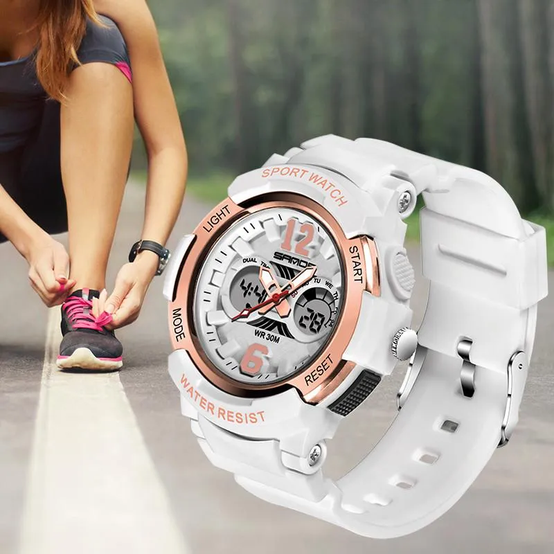 Relogio feimino dijital saat kadınları 30m su geçirmez elektronik sporlar fitness reçine bilek led led beyaz kol saatleri283U