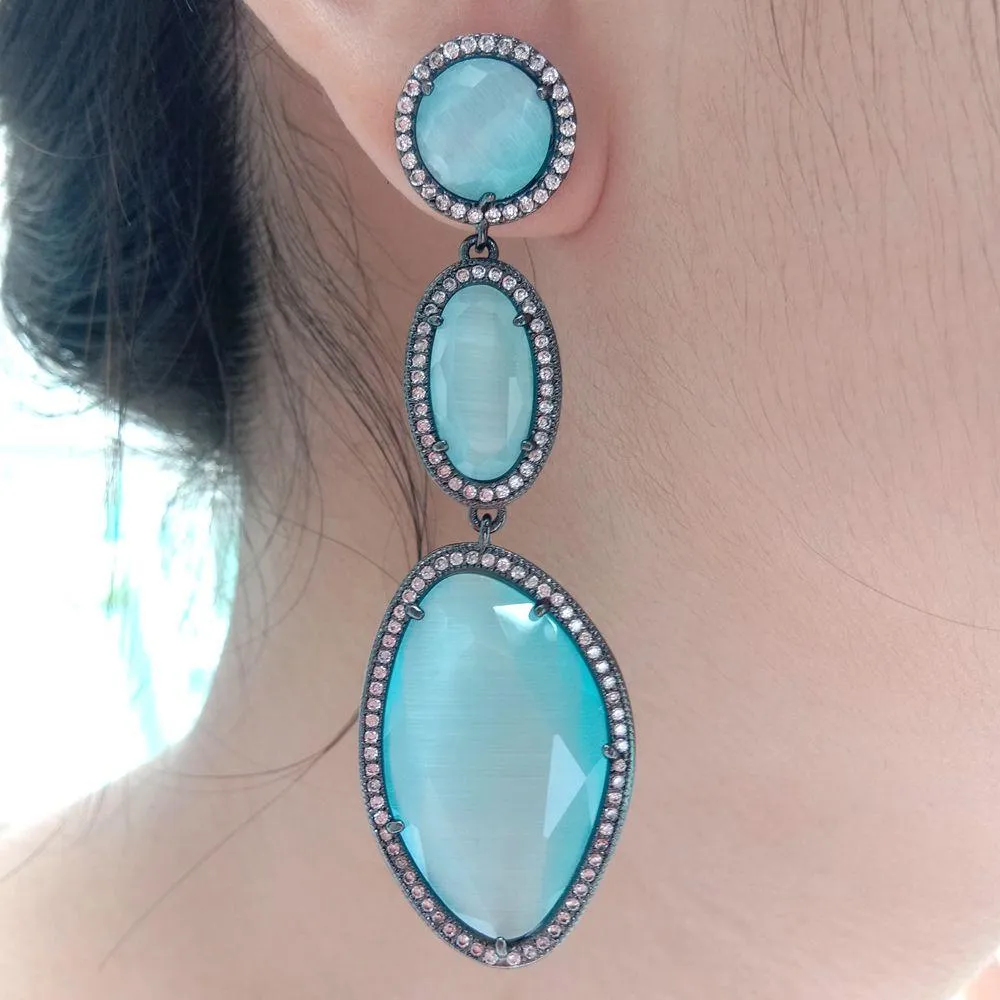 YYGEM – boucles d'oreilles multi-formes à facettes bleu ciel, œil de chat, pavé de Gunmetal, strass classiques géométriques pour femmes