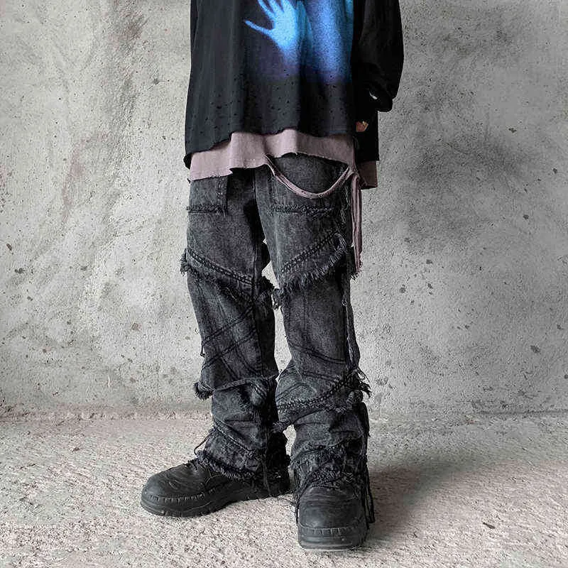 UNCLEDONJM Jeans svasati hip-hop abbigliamento uomo gamba larga streetwear vestiti gotici neri Z69 211111