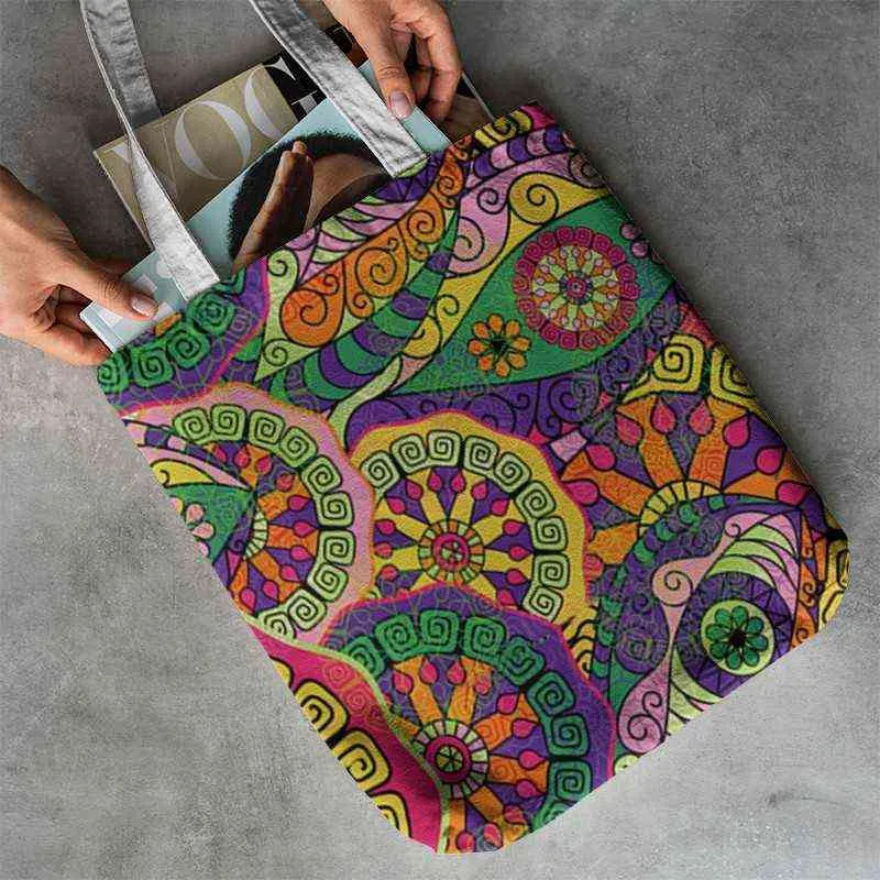 NXY Shopping Väskor Bolso de Lona Con Estampado Mandala Para Mujer Bolsa Hombro Bonita En informell Ecolgico Reutilizable 0209