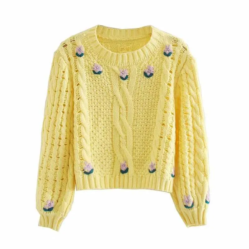 Women Knitted Top Crew Neck Cable-knit Sweater Vintage Pullover Casual Fashion Sweater femme vetement ropa mujer 210709