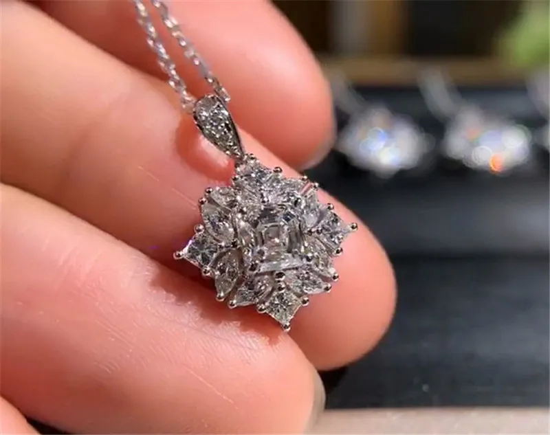 Princesse taille diamant cz pendentif réel 925 en argent sterling fête de mariage pendentifs chaîne collier pour les femmes de charme de mariée bijoux23 80214i