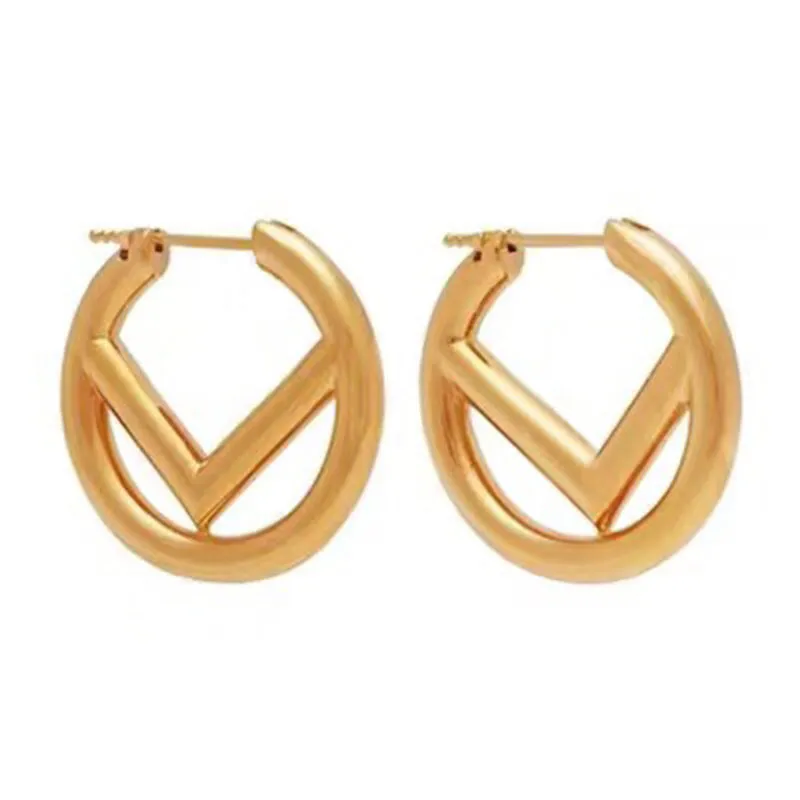 Women Designer Earrings Womens Classic Circle Ear Studs Letters Fashion Lady Exquisite Jewelry Brass Ladies Elegant Earring F Hers301K