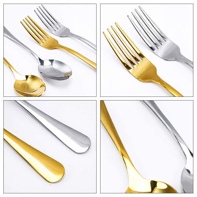 / SET ACIER INOXYDABLE COUTLERY TABLE DE TABLE D'GOLDEN 24 PIÈCES Cuisine Vaisselle Cuisine Spoons Fourches 210928