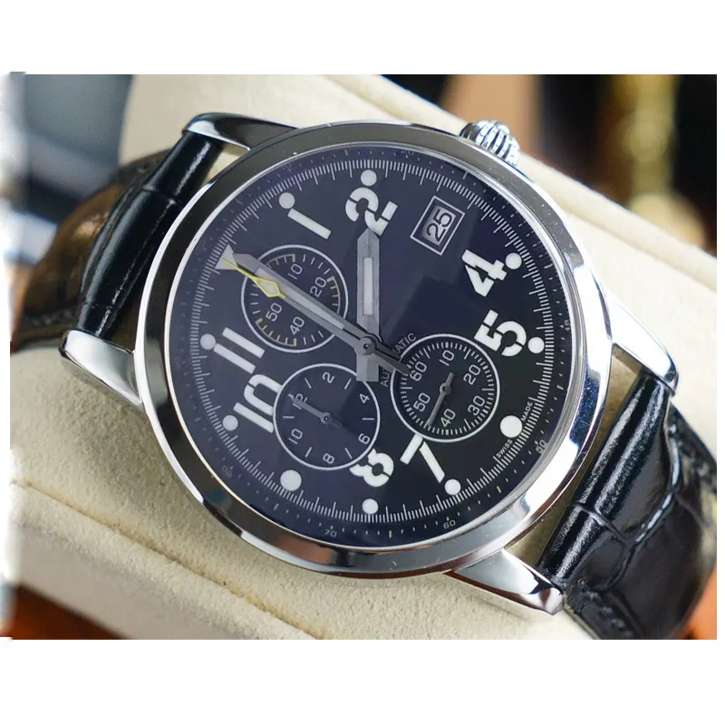 Mannelijke sport pilot klok heren super horloge quartz uurwerk stopwatch zwarte rubberen band en roestvrijstalen armband horloges 12 numbe2691