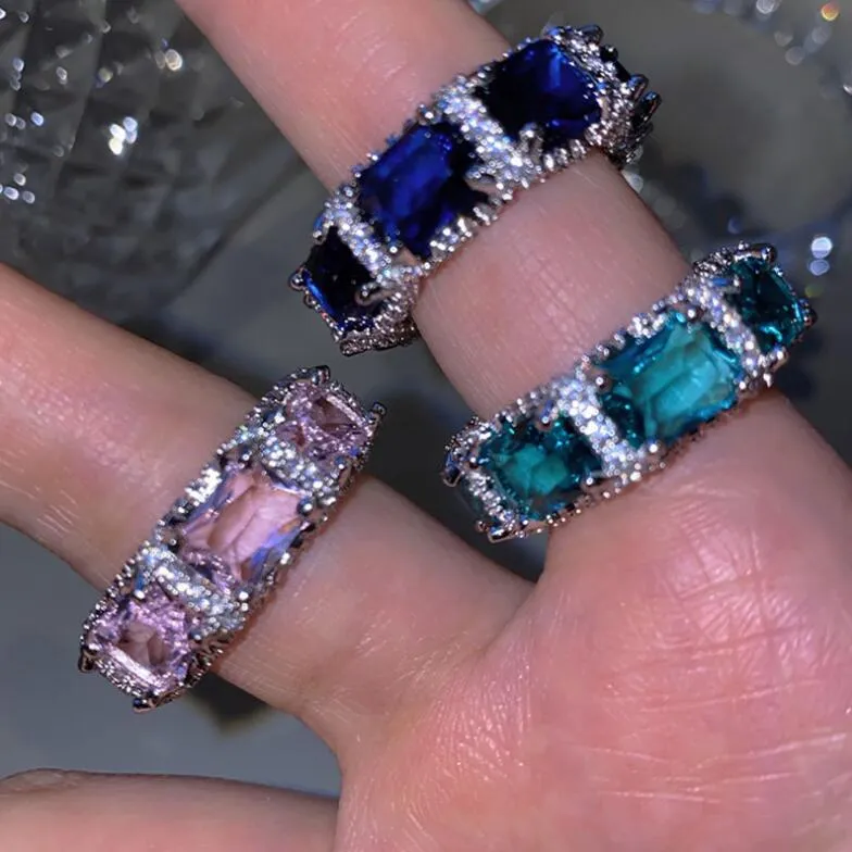 Размер 6 7 8 Женщины обручальные кольца Сверкающие роскошные заглушки 925 Стерлинговое серебро наполнить 4 Цвет 5A Циркон CZ Diamond Gemstones Eternity P1804