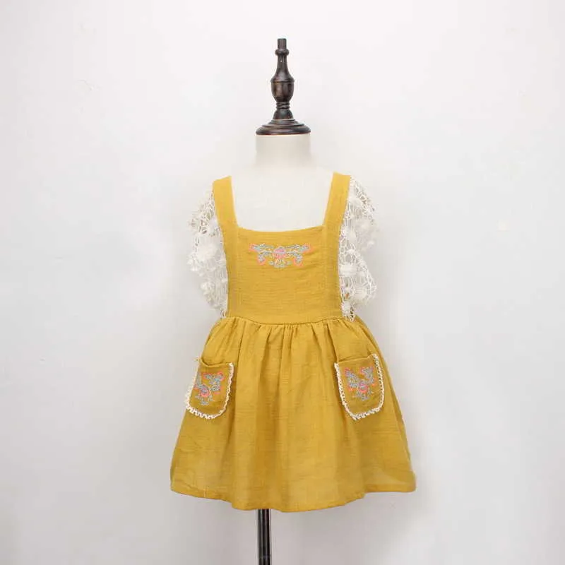 Viagem Princesa Vestidos para Meninas Bordado Lace Vintage Summer Suspender Dress Dress Holiday Children Roupas LT006 210610