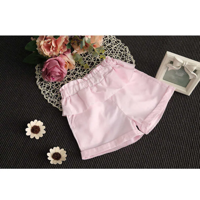 Kärlek DDMM-tjejer sätter sommar barnkläder tjejer söt broderi blommig chiffon ärmlös tröja + ruffled shorts kostym 210715