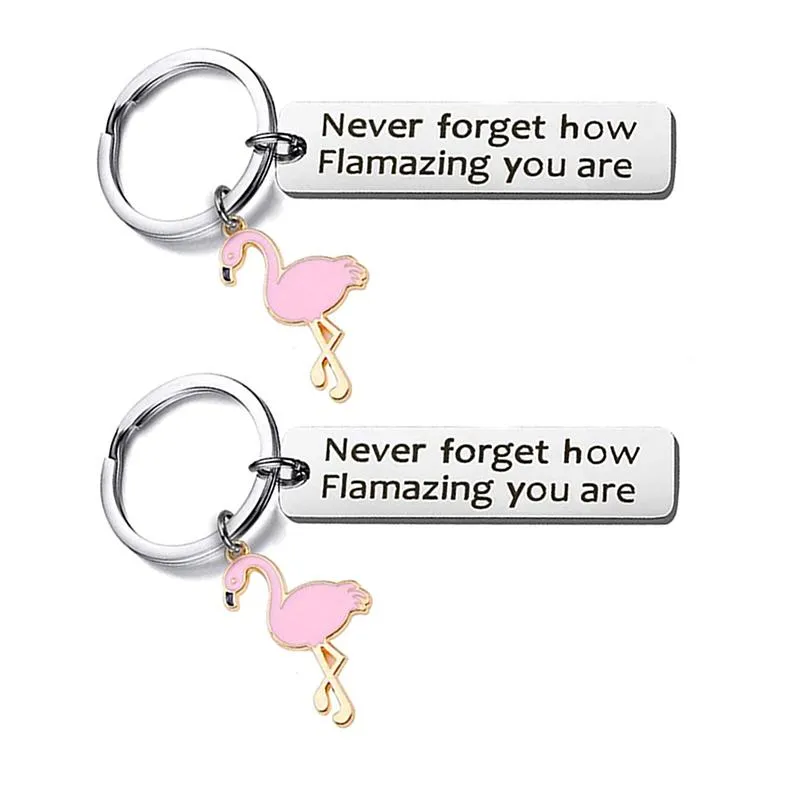 Keychains Motivational Flamingo Keychain Glöm aldrig hur flamazing du är rund nyckelring fred22277g