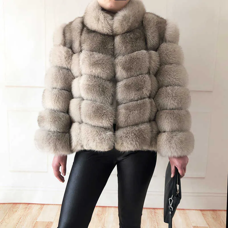 100％真実の毛皮コート女性の暖かいとスタイリッシュな自然のジャケットベストスタンド襟長袖レザー自然S 211018