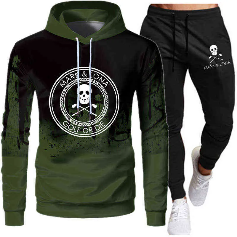 2022 Trendy Autumn and Winter Fashion Mark Printed Splash Men's Hoodies and Sweatpants Leisure Splash Sportswear Men's Tracksuit G1217