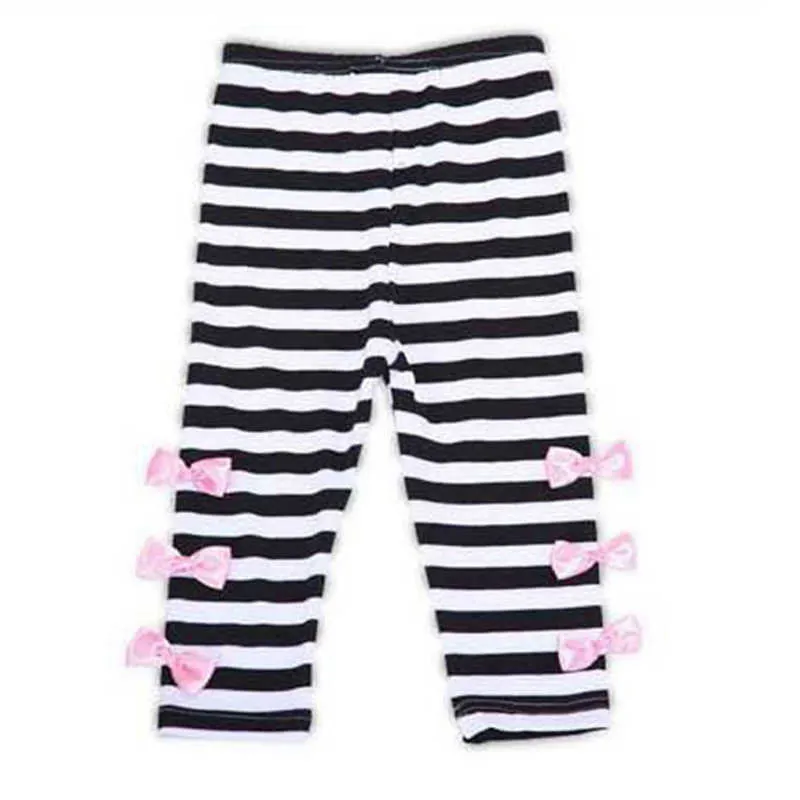 Casual Barn Kläder Ställ Höst Långärmad Bow Shirts Striped Leggings Baby Girls för 3-7Y 210528