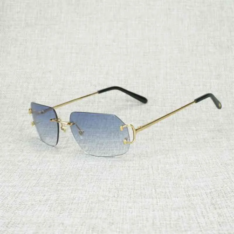 2024 Men's Luxury Designer Women's Sunglasses Vintage Lens Shape Metal Farme Men Rimless Wire Square Gafas Women Outdoor Club Accessories Oculos Shades