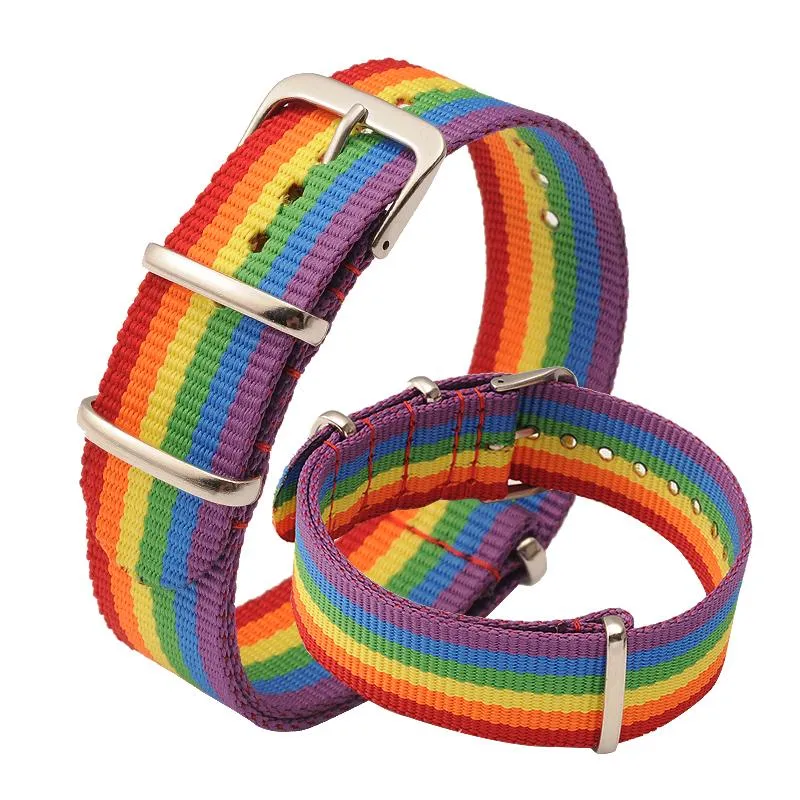 Oglądaj zespoły Pride Rainbow Watchband 18 mm nylonowe paski mężczyźni kobiety