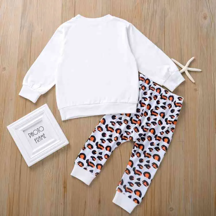 1-6y maluch dziecko dziecko dziewczyny lampart ubrania zestaw dorywczo z długim rękawem litery bluzy topy spodnie jesień zimowe stroje 210515