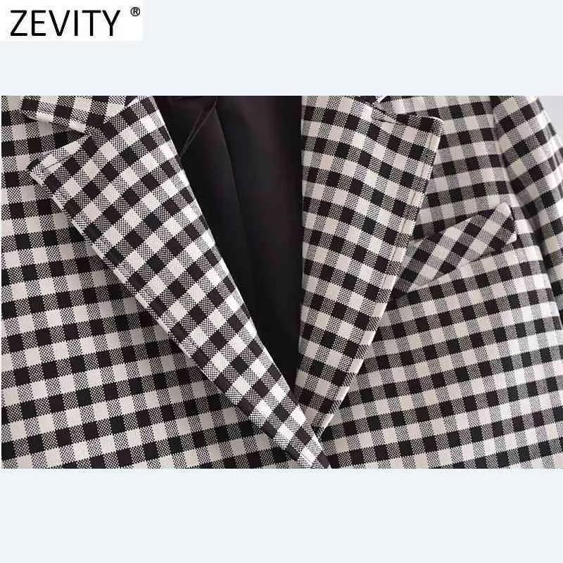 Women Vintage Plaid Print Casual Short Blazer Office Lady Retro Single Button Outwear Suits Chic Business Coat CT709 210420