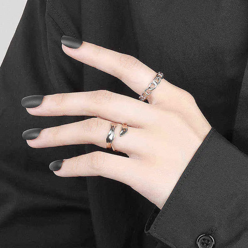 Jea.Angel 925 Silver New Wave-Shaped Adjustable Ring Simple Smooth Open Fashion Creative for Couple Trendy Jewelry Handmade G1125