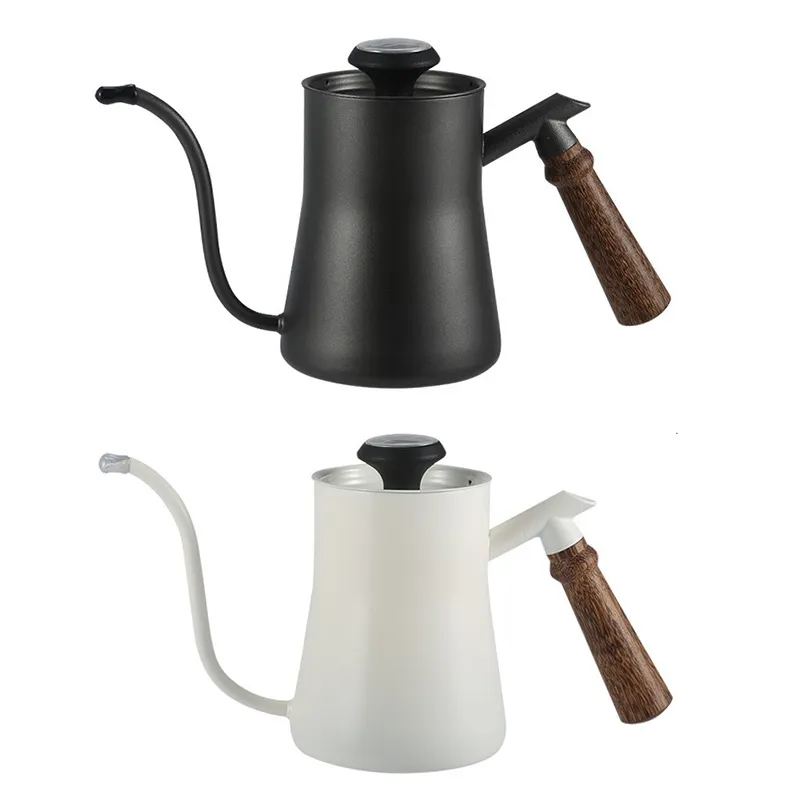 Dripping kettle 650ml coffee teapot nonstick coating food grade stainless steel dripping kettle swan neck narrow mouth pot 210408