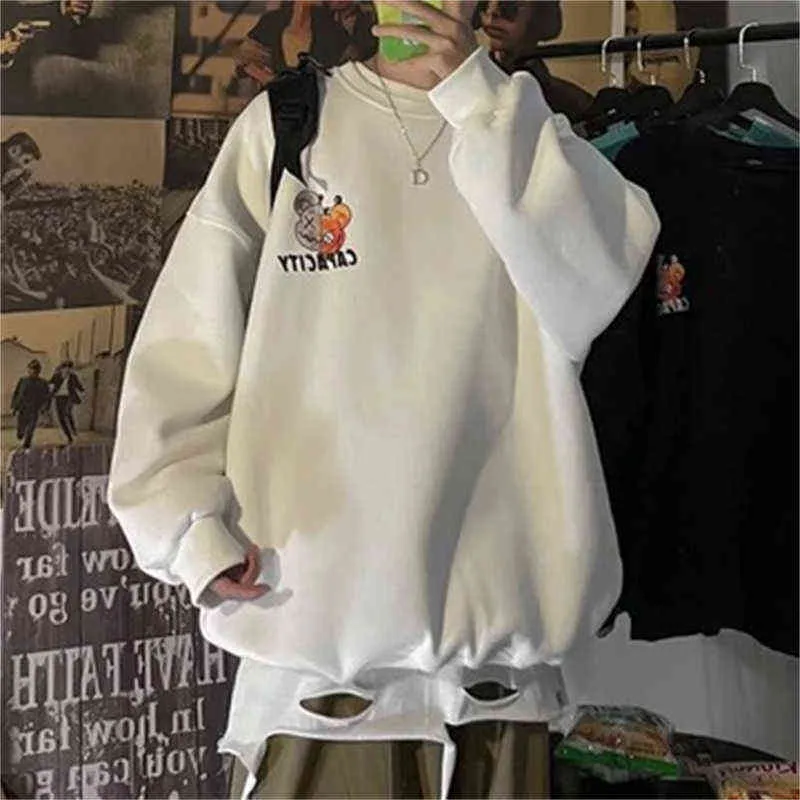 Herbst Hoodie Männer Hong Kong Stil Lose Hübsche Hip-hop Mode Marke Gedruckt Dünne Harajuku-größe Jacke Y211118