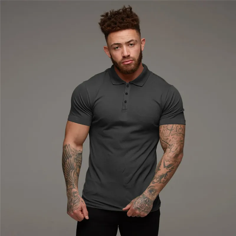 Nowy Marka Koszulka Polo Mens Casual Moda Oddychająca Bawełniana Polo Tshirt Mężczyźni Biznes Krótki Wysokiej Jakości Siłownia Fitness Poloshirt Men 210421