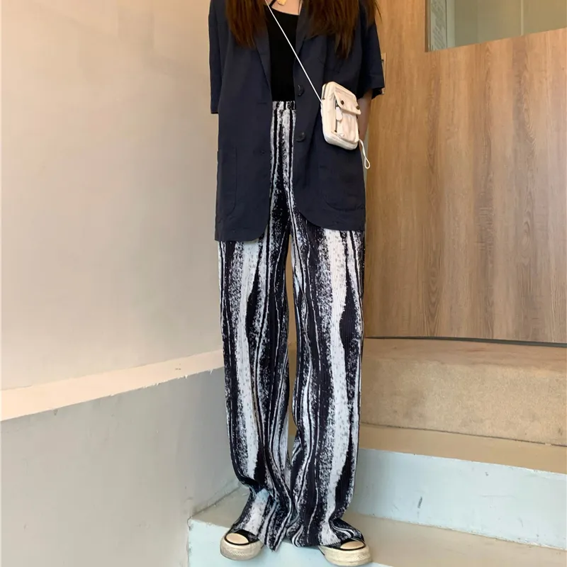 Korobov nieuwe chique elastieken hoge taille vrouwen broek koreaans harajuku vrouwelijke broek mode streetwear wijde been broek 210430
