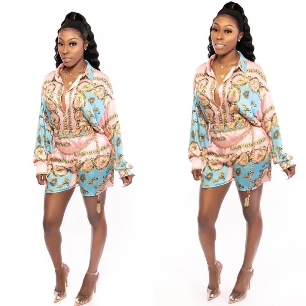 2020 Women Sets Summer Africa Print Tracksuits Shirts+Shorts Suit Two Piece Set Night Club Party Sexy Street Outfits GL129 X0428