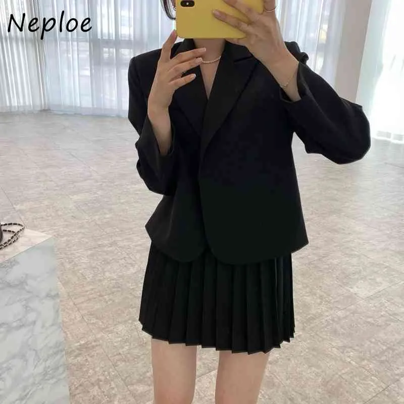 Werkstijl OL Temperament 2 Stks Dames Set Turn Down Collar Lange Mouw Blazer + Hoge Taille Heup Een lijn Rok Skirt Spring Spring Spring 210422