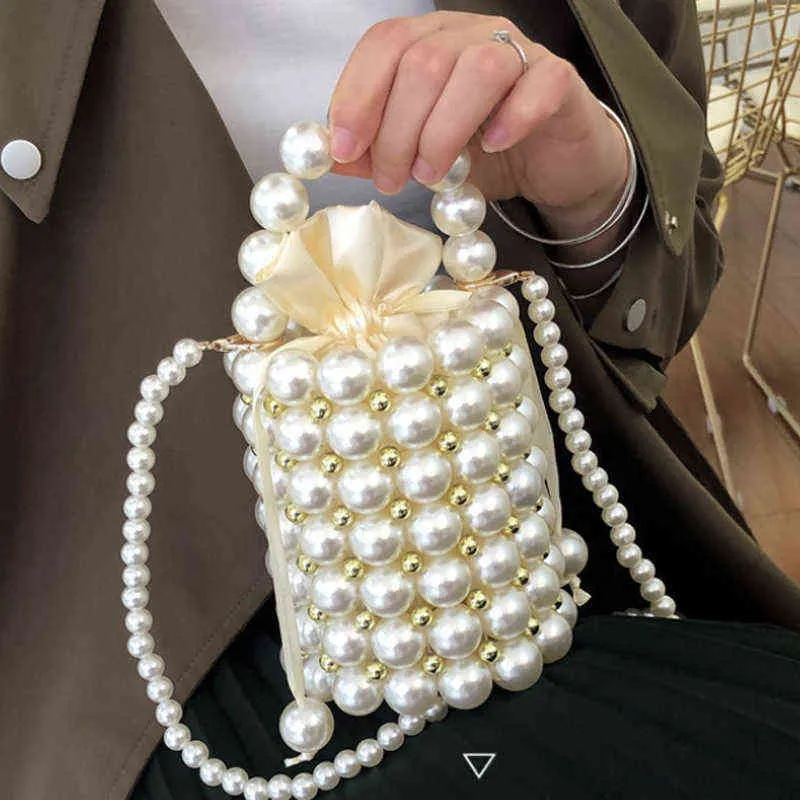 Torby na zakupy Bolso de Noche Perlas Tejidas a Mano para Mujer Mini Bolsa Cruzada Lujo Con Solapa Y Cuentas 220303