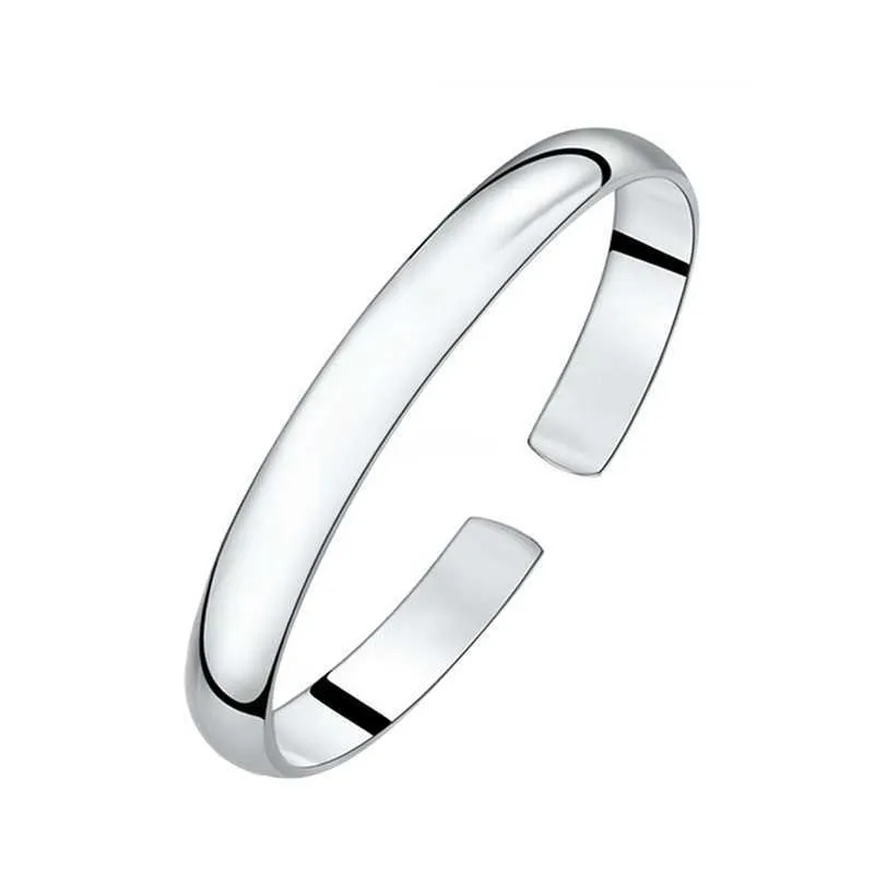 Bracelet for Men Women Silver Color Titanium Stainless Steel Open Cuff Bangles Fashion Jewelry Q0722