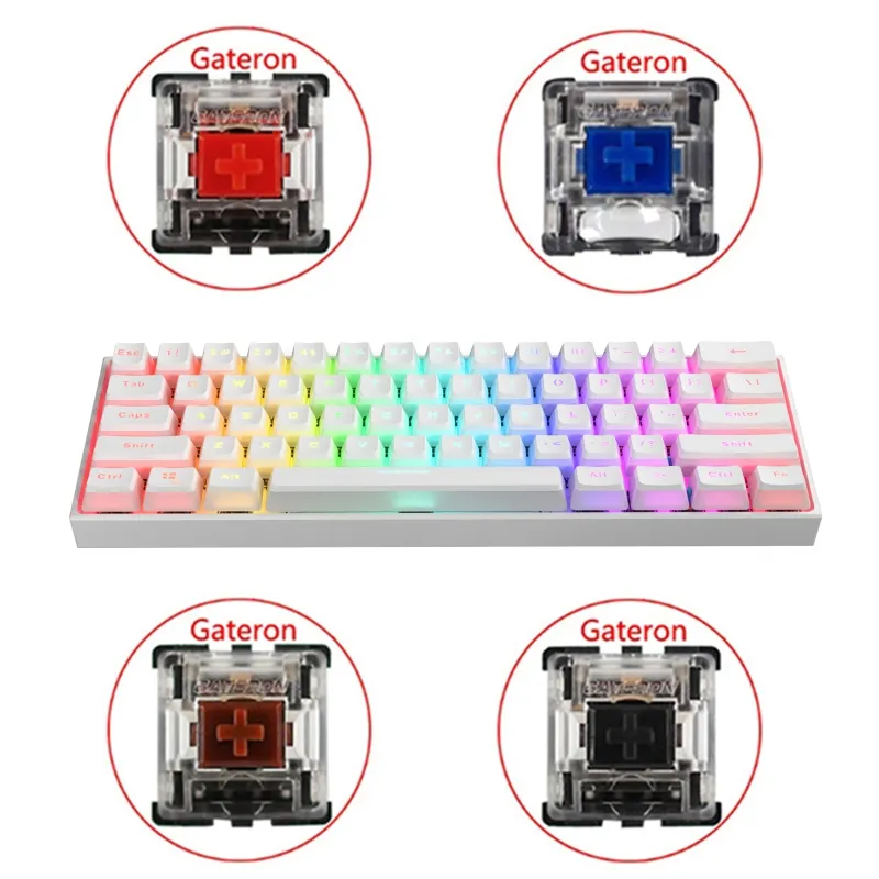 61 Sleutels Type-C RGB LED Dubbele huid Milk Shot Backlit Wired Mechanical Keyboard Mini Gaming Keyboard Gateron Schakelaars voor PC