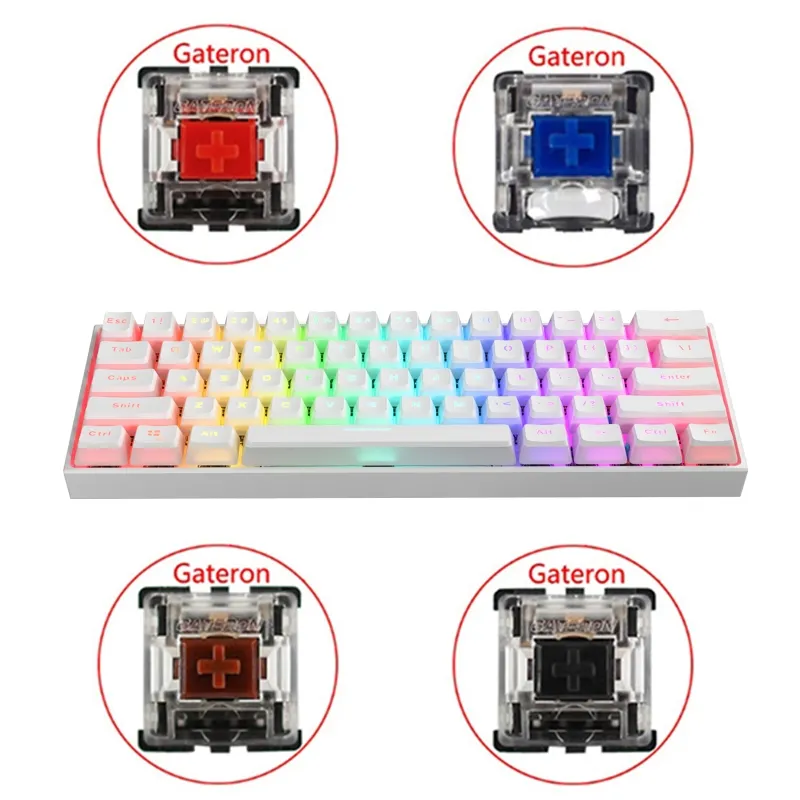 61 مفاتيح Type-C RGB LED مزدوجة الجلد الحليب بالرصاص الخلفية السلكية لوحة المفاتيح الميكانيكية البسيطة الألعاب لوحة المفاتيح gateron التحويل